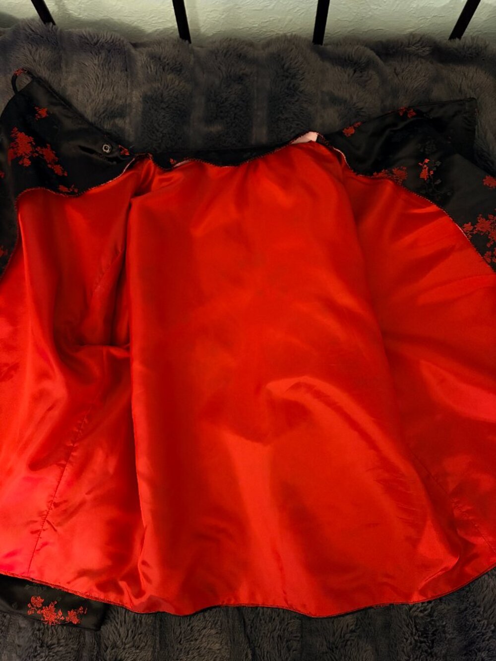 Chinese Brocade Floral Jacket Black Red Mandarin Collar Grannycore Evening Glam - Picture 6 of 9